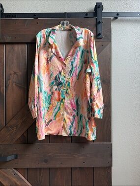 Nasty Gal Multicolor Marble Print Button-Up Top